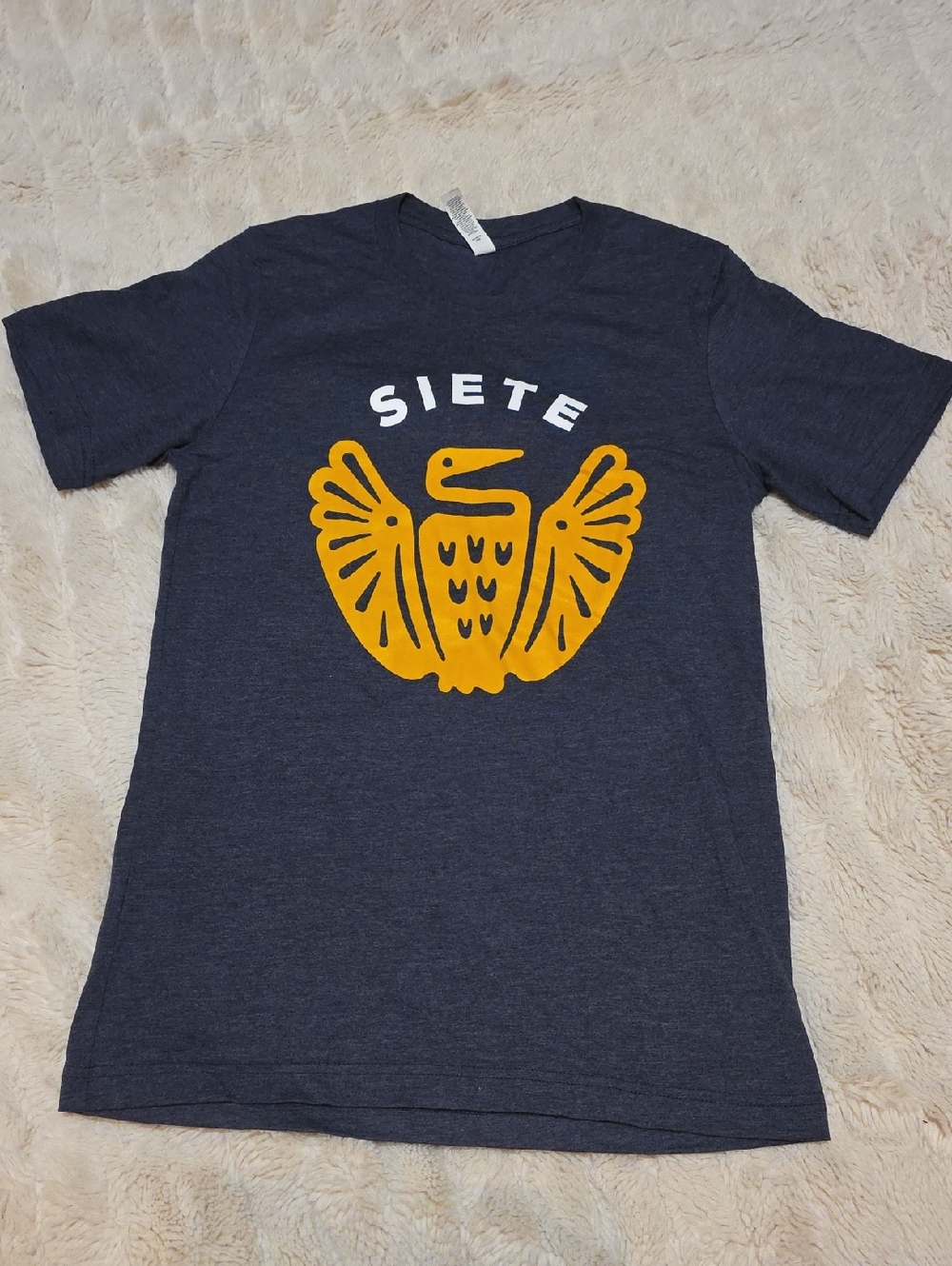 Siete Brand Navy Short Sleeve Tee with Yellow Bird Graphic